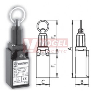 KSAP3T98Z11 Koncový spínač ovládaný tahem, očko, 1Z+1V, s mžikovou funkcí, kabel.vstup 1xPG11, 127x30x30,3mm, IP65