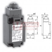 KSBP5H14Y11 Koncový spínač s kovovým čepem a prachotěsnou manžetou pr.10mm, 1Z+1V, bez mžikové funkce, bez přesahu, kabel.vstup 1x M20, 104x40,5x41, IP65