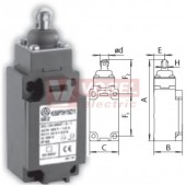 KSBP5H19Z11 Koncový spínač s kovovou kladkou a prachotěsnou manžetou pr.12mm, 1Z+1V, s mžikovou funkcí, kabel.vstup 1x M20, 117x40,5x41, IP65