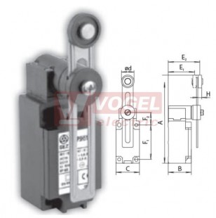 KSBP5H53W30 Koncový spínač s nastavitelnou pákou a kladkou pr.22mm, ocelové ložisko, 3Z, bez mžikové funkce, kabel.vstup 1x M20, 135-191x40,5x41, IP65