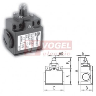 KSDP3T13Z11 Koncový spínač s kladkou, nylón.rolna 11mm, 1Z+1V, s mžikovou funkcí, kabel.vstup 2xPG11, 77x33x57mm, IP65