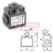 KSDP3T14W02 Koncový spínač s kovovým čepem a prachotěsnou manžetou, 2V, bez mžikové funkce, kabel.vstup 2xPG11, 66x33x57mm, IP65