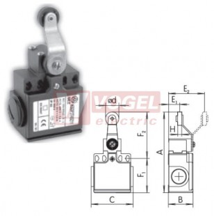 KSDP3T45Z11 Koncový spínač  s lomenou pákou a nylónovou kladkou 18mm, 1Z+1V, s mžikovou funkcí, kabel.vstup 2xPG11, 107x33x57mm, IP65