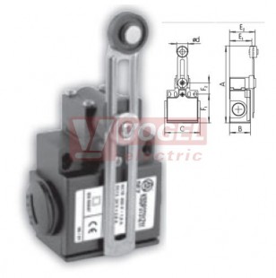 KSDP3T51W20 Koncový spínač s nastavitelnou pákou a nylónovu kladkou 18mm, 2Z, bez mžikové funkce, kabel.vstup 2xPG11, 91,5-163,5x33x57mm, IP65