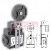 KSDP3T52Z11 Koncový spínač s nastavitelnou pákou a gumovou kladkou 50mm, 1Z+1V, s mžikovou funkcí, kabel.vstup 2xPG11, 118,5-177x33x57mm, IP65