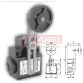 KSDP3T55Z11 Koncový spínač s nastavitelnou pákou a nastavitelnou gum.kladkou 50mm, 1Z+1V, s mžikovou funkcí, kabel.vstup 2xPG11, 118,5-177x33x57mm, IP65