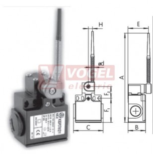 KSDP3T61Z11 Koncový spínač ovládaný nerezovou pružinou s nylónovým nástavcem 7mm, 1Z+1V, s mžikovou funkcí, kabel.vstup 2xPG11, 170x33x57mm, IP65