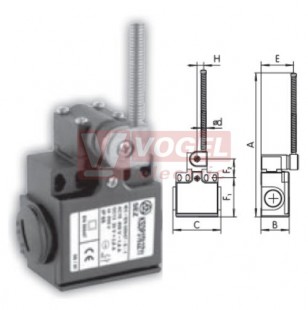KSDP3T62W02 Koncový spínač ovládaný nerezovou pružinou 7mm, 2V, bez mžikové funkce, kabel.vstup 2xPG11, 170x33x57mm, IP65