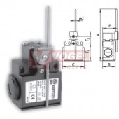 KSDP3T75W20 Koncový spínač ovládaný ocelovou tyčkou 3x3mm, 2Z, bez mžikové funkce, kabel.vstup 2xPG11, 223,5x33x57mm, IP65
