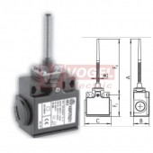 KSDP3T92W02 Koncový spínač ovládaný nerezovou pružinou s nylónovým ukončením 6,3mm, 2V, bez mžikové funkce, kabel.vstup 2xPG11, 161x33x57mm, IP65