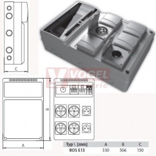 ROS E13/EM-075 zásuvková rozvodnice 2xIE1653+1xIE3253+3xVZ16- jištěná