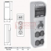ROS M6/I-01 zásuvková kombinace jistěná IP65, 1x5P/16A/400V, 1x 5P/32A/400V, 1x3P/16A/230V, jistič 1x3P/16A/C a 1x1P/16A/C