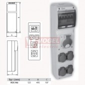 ROS M6/I-02 zásuvková kombinace jistěná IP65, 1x5P/16A/400V, 1x 5P/32A/400V, 2x3P/16A/230V, jistič 1x3P/16A/C a 1x1P/16A/C