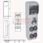 ROS M6/I-03 zásuvková kombinace jistěná IP54, 1x5P/16A/400V, 4x3P/16A/230V, jistič 1x3P/16A/C a 2x1P/16A/C