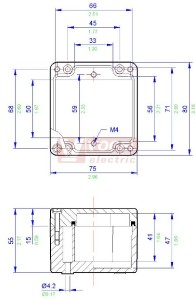 BPG-EX  1 skříňka polyesterová prázdná EEx e II T6,  80x 75x55mm, IP66 (těsnění neopren), barva šedá RAL7000, šroubky antikor.ocel, (-40 až +80°C)