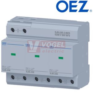 SJB-25E-3-MZS Svodič bleskových proudů typ 1, Iimp 25 kA, Uc AC 350 V, výměnné moduly, se signalizací, jiskřiště (38357)