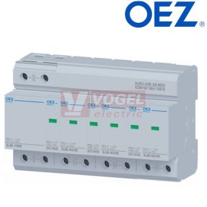 SJBC-25E-3N-MZS Kombinovaný svodič bleskových proudů a přepětí typ 1+2, Iimp 25 kA, Uc AC 350 V, výměnné moduly, se signalizací, jiskřiště, varistor (38362)