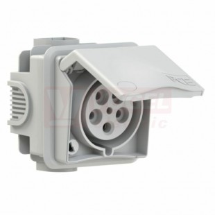 Zásuvka pod omítku 5P  32A 400V IP44 6h PCE 895-6gv barva sv.šedá, designová verze,  vč.instalační krabice a rámečku bez těs.gumy