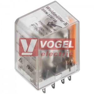 DRM270730 paticové relé 230V AC, 2 přepínací kontakty, 10A/250V AgNi pozlacené, LED indikace NE, test. tlač. NE (7760056058)