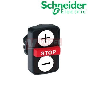 ZB5AA71115 Hlavice stiskací trojtlačítková, BÍ "+" lícující / RU "STOP" s přesahem / BÍ "-" lícující