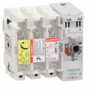 GS2JB3 Pojistkový odpínač 3P, 100A, pojistky BS, vel. A4, upevnění na desku, svorky pro oka 25-95mm2