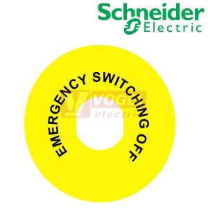 ZBY9360 Štítek kruhový (EN), pr. 60mm, žlutý, pro funkci nouzového vypnutí, nápis "EMERGENCY SWITCHING OFF", pro hlavice otvor 22mm