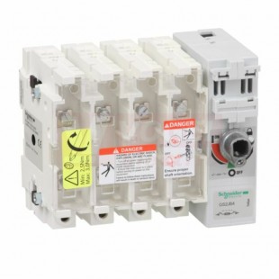 GS2JB4 Pojistkový odpínač 4P, 100A, pojistky BS, vel. A4, upevnění na desku, svorky pro oka 25-95mm2
