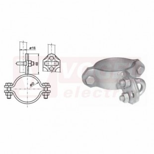 DOHT 2 Držák oddáleného hromosvodu na trubku 3/4", FeZn, pr.tyče 23-27mm, upevnění izol.tyče kolmo na trubku nebo souběžně s trubkou (VP060)