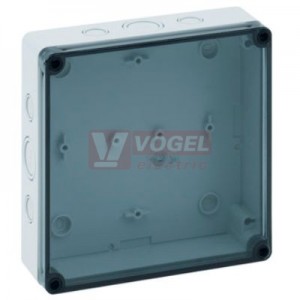 PS 1818-13f-tm Plastová krabice TK 182x180x137mm,víko průh.PC, předlisy, IP66, RAL7035, polystyrol