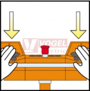 XY2SB71 obouruční ovládací pult (2x ovl. hřib.tlačítko ČE - kontakty NC+NO, 1x hřib.nouz.zastavení RU kontakty NC+NC)