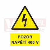 Samolepka výstrahy "400V" (černý tisk, žlutý podklad), symbol s textem (0181D) A6
