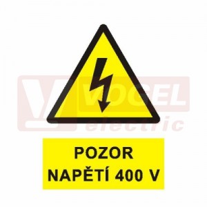 Samolepka výstrahy "400V" (černý tisk, žlutý podklad), symbol s textem (0181D) A6