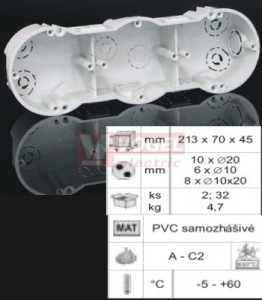 KP 64/3_KA  krabice přístrojová, 3-nás., pod omítku, š/v/hl 213x71x45mm, PVC