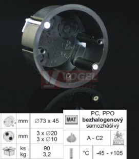KU 68 LA/1HF krabice universální, prům.73mm/hl.45mm (do sádrokartonu) bezhalogenová