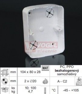 LK 80X28 2ZTHF_HB krabice lištová š/v/hl 81x105x28mm, barva bílá, bezhalogenová (dvojzásuvka Tango)