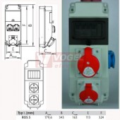 ROS 5/x-41 zásuvková rozvodnice 1xIE 3243+1xIE1643 IP44, bez jištění s možností doplnění