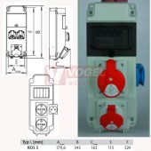 ROS 5/x-54 zásuvková rozvodnice 1xIE 3243+1xIE1643+1x230V/16A IP44, bez jištění s možností doplnění