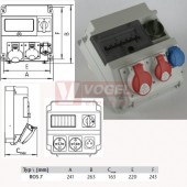 ROS 7/x-41(0-1) zásuvková rozvodnice 1xIE 3453+1xIE1643+1x230V/16A, spínač IP44, bez jištění s možností doplnění