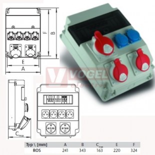 ROS 11/I-62 zásuvková rozvodnice 1xIE 3243+1xIE1643+4x230V/16A- jištěná IP44