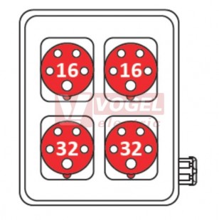 ROS 3203 Zásuvková rozbočnice, 2 x IE 3253,2 x IE1653 IP44