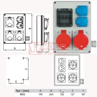 ROS 1603 Zásuvková rozbočnice, 3 x IE 1653, 2x230V IP44