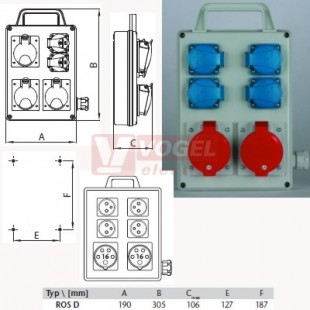 ROS 1605 D zásuvková rozvodnice 2 x IE 1653, 4x230V, s držadlem, IP44