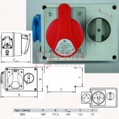 VZS 325 Zásuvková rozbočnice IE 3253 (5P/32A/400V) + VZ 16 (16A/250V) se spínačem (0-1), krytí IP44,  š180xv117,5mm