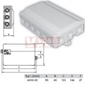 6410-30 Krabicová rozvodka IP54, 135x90x40mm, RAL7035, prázdná, 2x vnější mont.příchytka