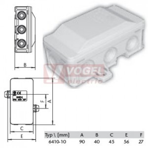 6410-10 Krabicová rozvodka IP54,  90x45x40mm, RAL7035, prázdná, 2x vnější mont.příchytka