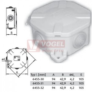 6455-32 Krabicová rozvodka plastová 4P, klip víčko, 94x94x42,9mm, IP54