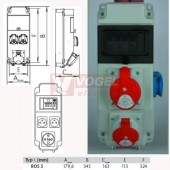 ROS 5/I-52 zásuvková rozvodnice 1xIE1643+2x230V/16A- jištěná IP44