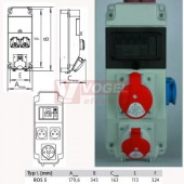 ROS 5/I-10 zásuvková rozvodnice 1xIE 3253+2x230V/16A- jištěná IP44