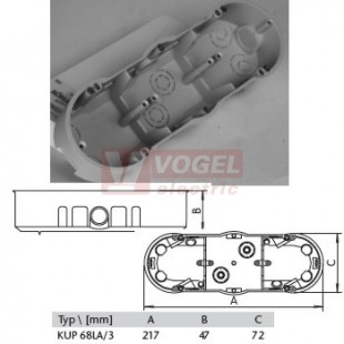KUP 68/3 Krabice univerzální 3-nás., do sádrokartonu, 217x72x47mm, 6ks šroub (náhr.KP 64/3L)