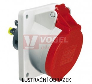 Zásuvka vestavná 5P  16A 400V IP44 6h šikmá (12757) Quick-Connect, bezšroubové svorky, základna 85x85mm